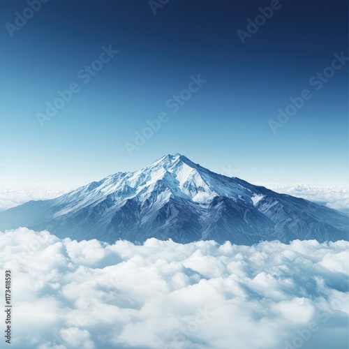Wallpaper Mural A majestic snow-capped mountain rises above a sea of clouds, under a clear blue sky, creating a serene and breathtaking landscape. Torontodigital.ca