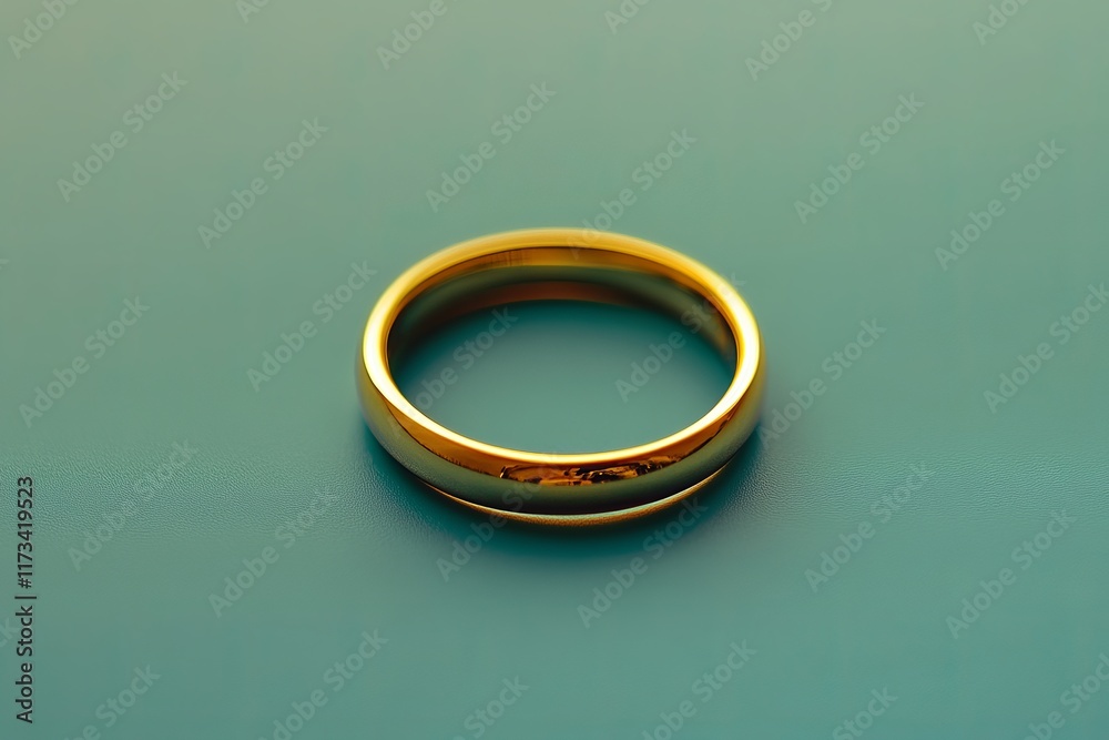 A simple yet elegant gold wedding band displayed on a minimalist green background, perfect for jewelry and fashion themes. A simple yet elegant gold wedding band displayed on a minimalist green background, perfect for jewelry and fashion themes.