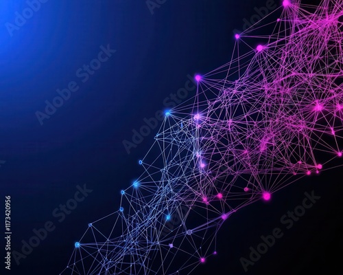 Digital brain composed of interconnected lines and data clusters, big data, AI learning system