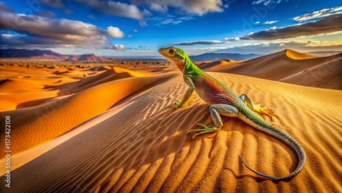 Namib Desert Lizard: Shovel-Snouted Lizard on Sand Dune, Aerial View photo