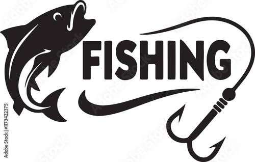 Fishing icon and logo silhouette vector art and illustration design. photo