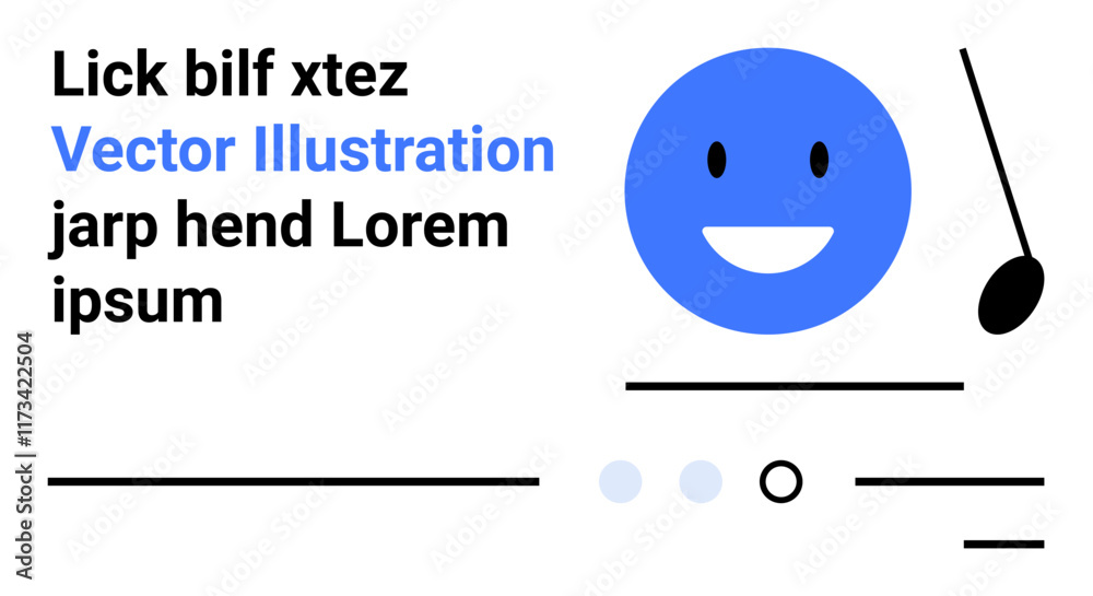 Fototapeta premium Blue happy face, text elements with partial lorem ipsum, selectable dots, and a pointer icon. Ideal for user interface, web design, user journey, navigation, icons, modern design, minimalism. Landing