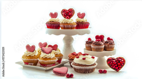 Valentine : Elegant White Cake Stand Displaying an Exquisite Layered Dessert Surrounded by Delicate Floral Arrangements and Soft Natural Lighting Creating a Charming and Inviting Atmosphere photo