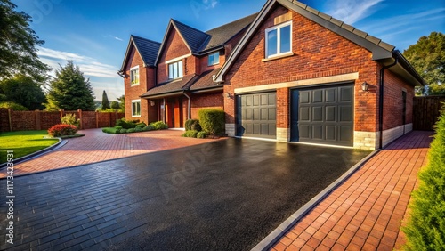 New Home Driveway Sealant: Brick Protection Close-Up Aerial View photo