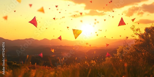 Vibrant Sunrise Kites Makar Sankranti Festival New Beginnings photo