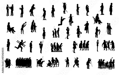 18th Century People Silhouette Vector Pack graphic drawing illustration for stickers, streetwear, t-shirts, logos, print-on-demand, print, or branding