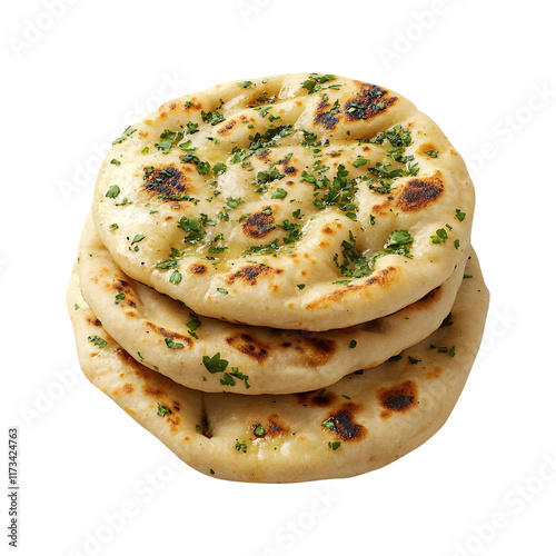 Garlick naan roti isolated on transparent background remove PNG, clipping path