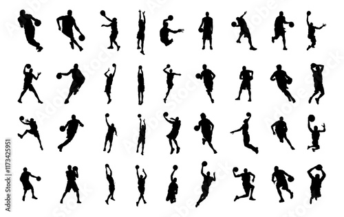 Basketball Sport Silhouette Vector Pack graphic drawing illustration for stickers, streetwear, t-shirts, logos, print-on-demand, print, or branding