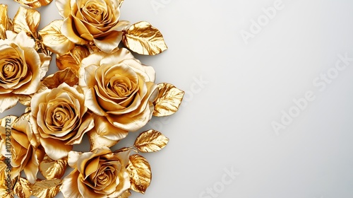 Golden Roses on a Left Side of Light Gray Background