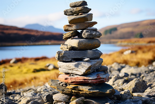 rock cairn holds symbolic meaning as it represents guidance and exploration through careful arrangement of balanced stones photo