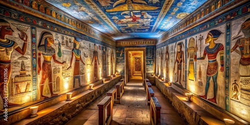 Night Photography: Vibrant Ancient Egyptian Tomb Reliefs, Dier el Medina, Thebes