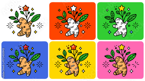 Ginger Root Illustrations: Colorful.