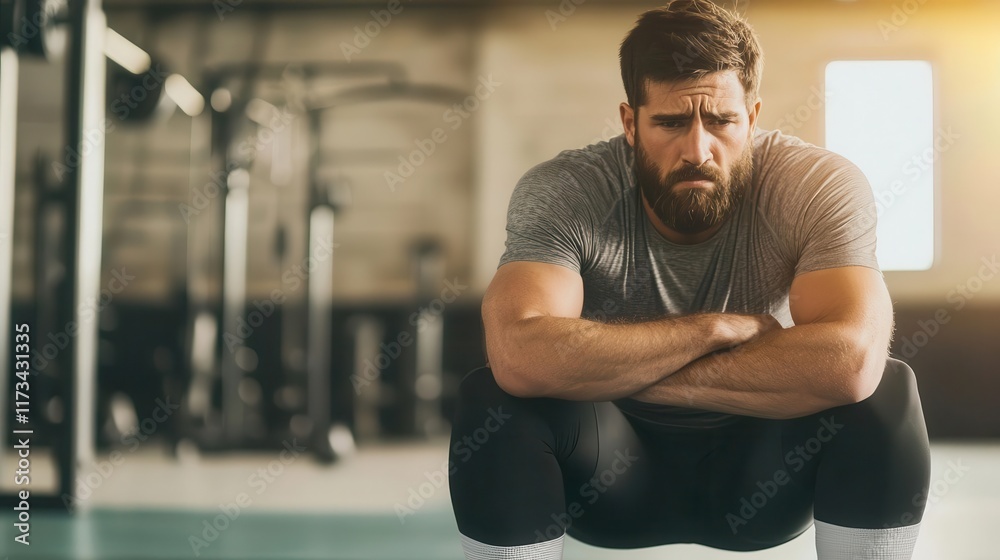 Athlete recovering from an injury, methodically rebuilding their strength in a quiet gym, patience, perseverance, determination