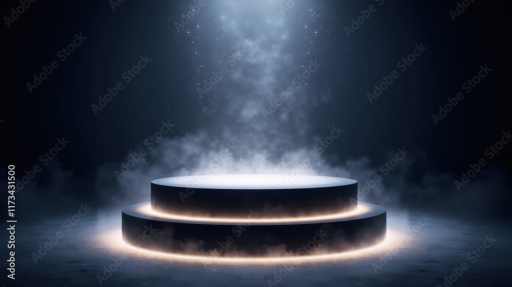 Obraz premium Dramatic Spotlight on Three-Tiered Podium with Misty Atmosphere