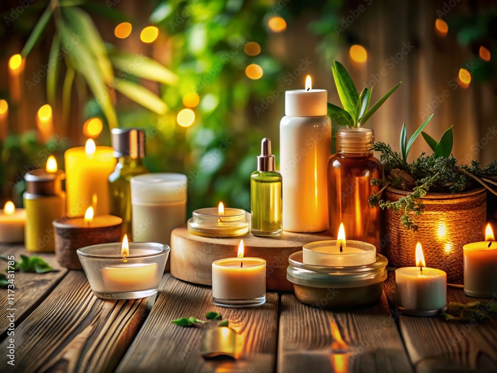 Nighttime Skincare Routine: Serene Candles & Products on Table Nighttime Skincare Routine: Serene Candles & Products on Table