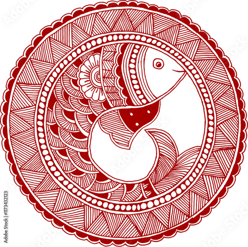 Madhubani Painting Fish .  Transparent png image. Indian Folk Art Fish . Traditional Mithila Painting of Bihar . 