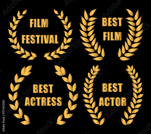 Laurel Wreath Vector Set. Collection of Foliate Award Wreaths for Cinema Festivals. Vector