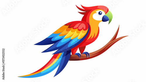 Vibrant Scarlet Macaw Perched on a Branch – Colorful Tropical Bird Illustration