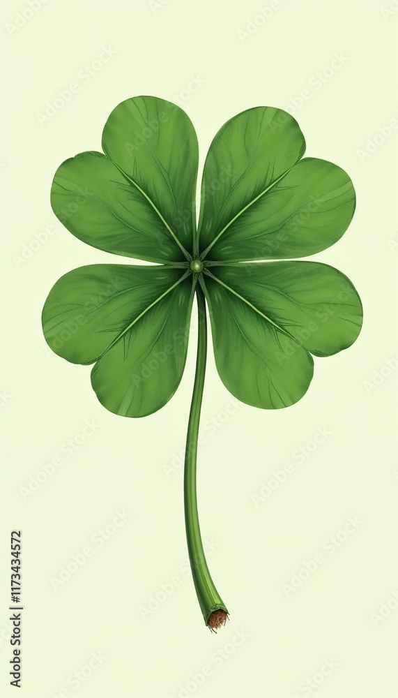 Realistic green four-leaf clover on a light background for St. Patrick's Day Realistic green four-leaf clover on a light background for St. Patrick's Day
