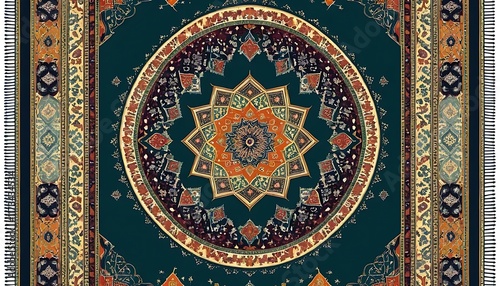 Intricate Persian Carpet Design Featuring Central Mandala