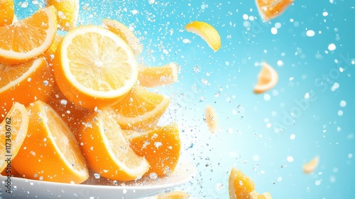 Invigorating splash of fresh oranges, a burst of citrus delight fresh photo