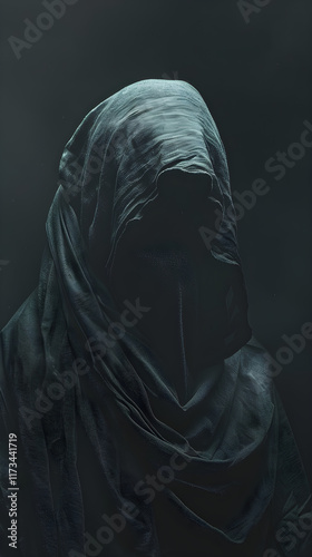 Anonymous Figure in a Hooded Cloak Evoking Mystery and Solitude Amid Shadows photo