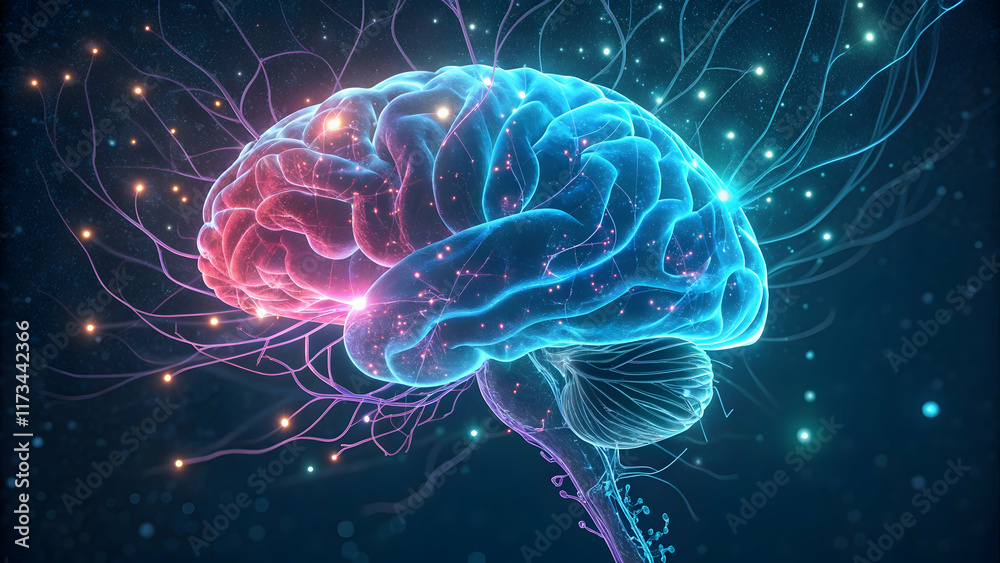 Obraz premium Colorful Abstract Representation of Brain with Neural Connections