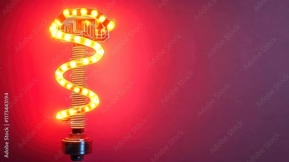 Obraz premium Red spiral energyefficient light bulb, modern lighting solution for home and office