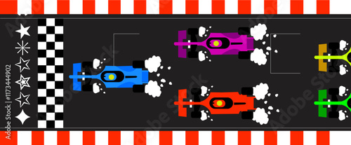 Formula 1 racing car at finish line with flat design
