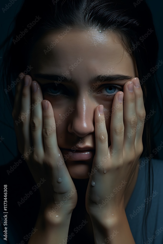 A close-up of a distressed person with tears, conveying deep emotion. A close-up of a distressed person with tears, conveying deep emotion.