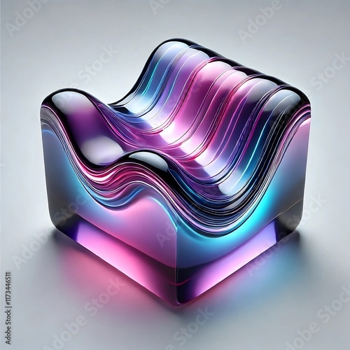 A wavy, futuristic glass shape against a white background.