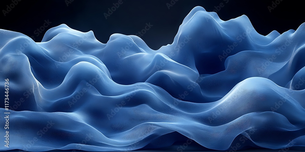 Fototapeta premium Blue fabric waves, abstract background, digital art, website design.