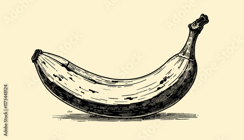 Intricate vintage banana engraving in black and sepia tones with detailed linework, illustration