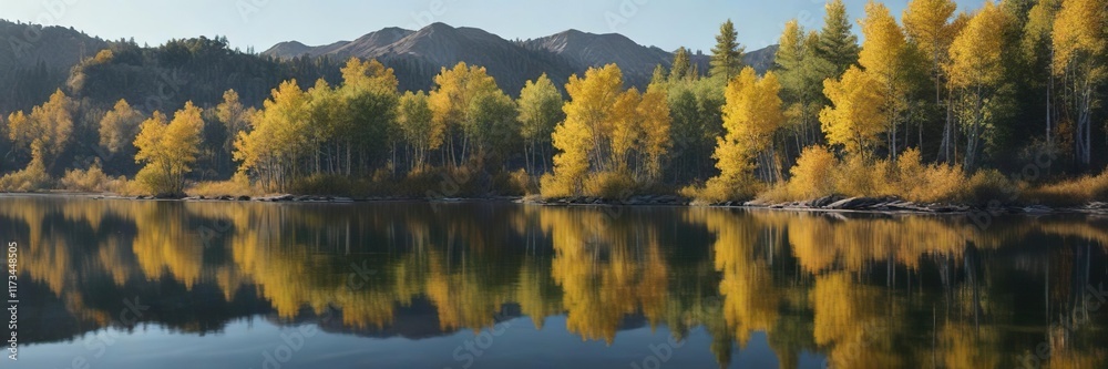The tranquil atmosphere of a lake with aspen trees reflected in its calm waters in the Boise area, reflection, boise, aspen The tranquil atmosphere of a lake with aspen trees reflected in its calm waters in the Boise area, reflection, boise, aspen