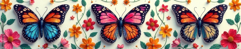 Fototapeta premium Intricate butterfly and flower design, repeating pattern, soft focus , photography, flower, pattern