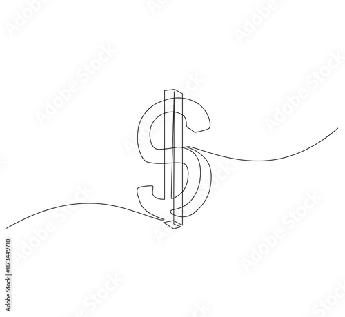 Dollar logo continuous line. Continuous one line drawing dollar logo. Money, logo  concept. Single line drawing