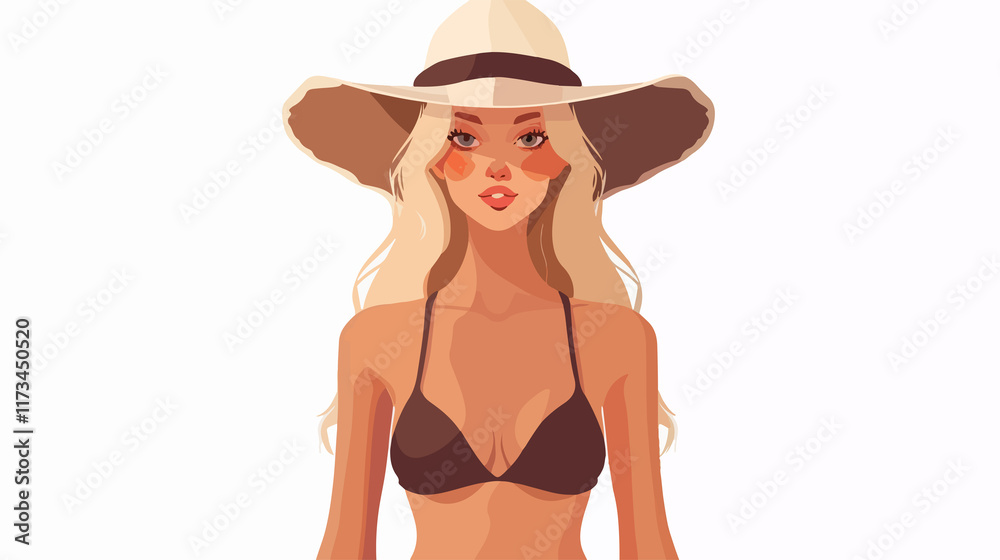 Pretty Blonde Woman in Hat and Bikini Flat Vector Illustration Pretty Blonde Woman in Hat and Bikini Flat Vector Illustration