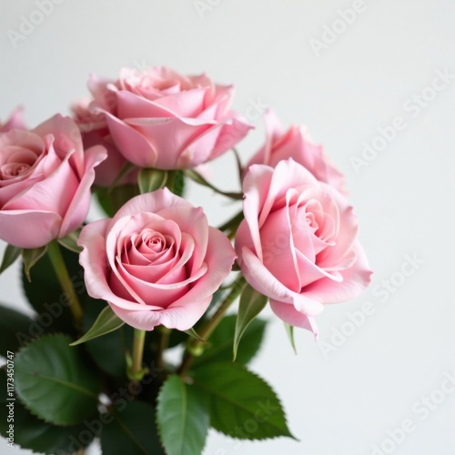 Elegant pink rose bouquet, pristine white backdrop, spring, delicate