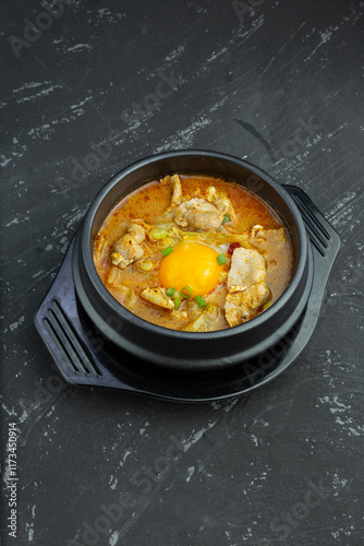 Malah soup with black bowl Korean style  photo