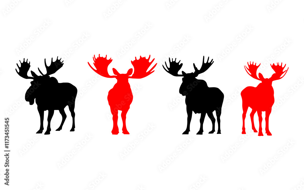Moose silhouette. Moose silhouette isolated on a white background. Moose silhouette. Moose silhouette isolated on a white background.