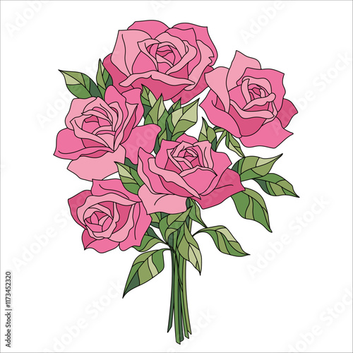Illustration of Decorative Colorful Rose Bouquet