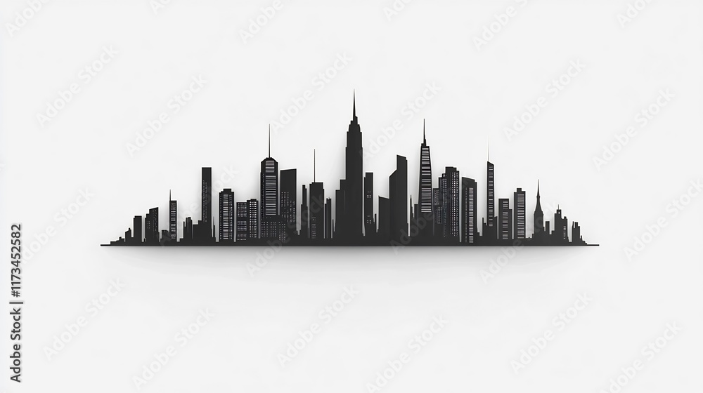 Fototapeta premium Minimalist Cityscape Silhouette of Modern High Rise Buildings in Downtown Urban Landscape