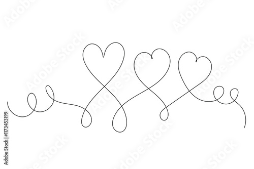 Line Art Wavy Heart Shape Icon. Romantic Minimalist Black Silhouette Contour. Valentine Day or Wedding Greeting Card Background. Shop Advertising Decoration Wallpaper One Continuous Line Drawn Element