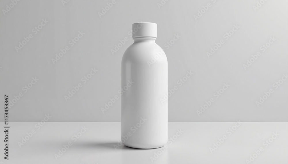 Bottle with Cap Mockup, White plastic bottle on gray surface Bottle with Cap Mockup, White plastic bottle on gray surface