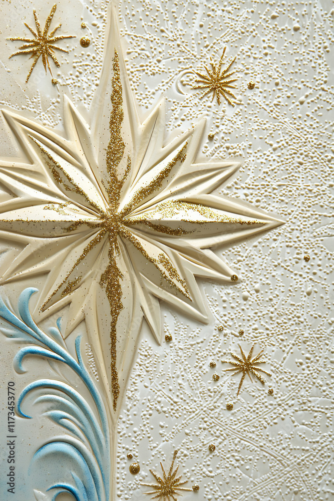 an embossed star of bethlehem on a light beige background, an embossed star of bethlehem on a light beige background,