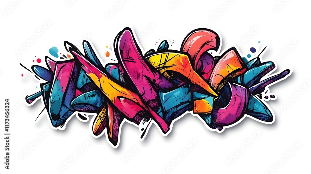 Naklejka premium Vibrant Graffiti Mural on Urban Street Wall with Colorful Abstract Spray Paint Artwork