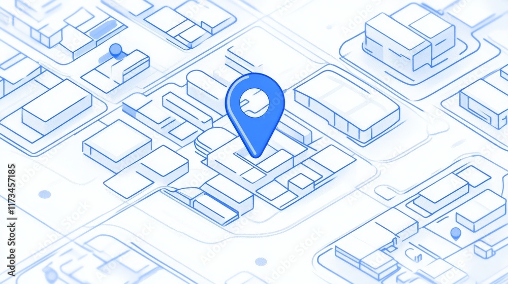 Fototapeta premium Blue GPS pin icon over a white street map, indicating location