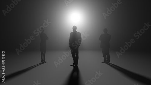 three black silhouettes on a black background
