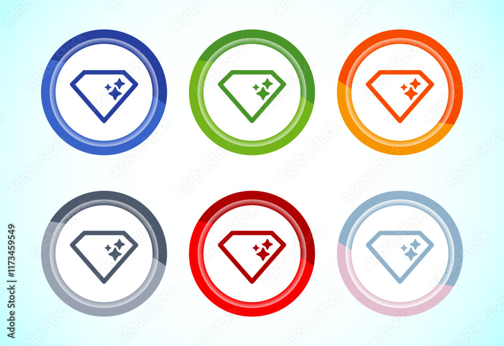 Diamond icon button design illustration. Jewel and gem icon, 6 color button design set Diamond icon button design illustration. Jewel and gem icon, 6 color button design set