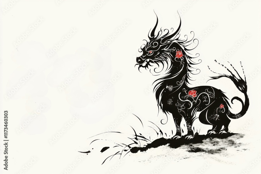 Obraz premium Celebrate chinese new year card featuring zodiac dragon art